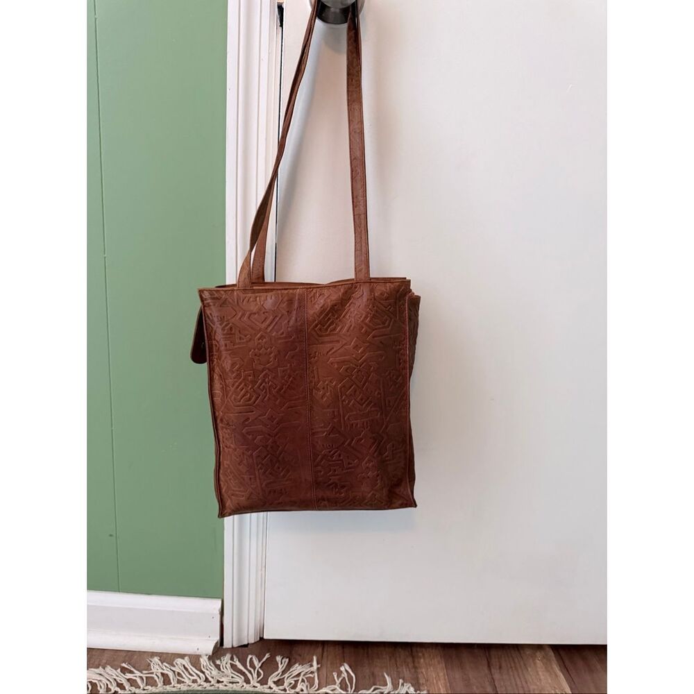 Brown Embossed Leather Tote Bag - Classic Everyday Carry